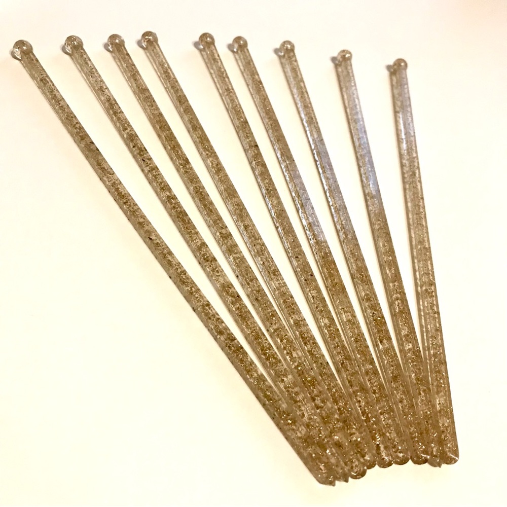 Vintage  9 Swizzle Sticks clear plastic with Gold glitter cocktail bar ware - Picture 3 of 11